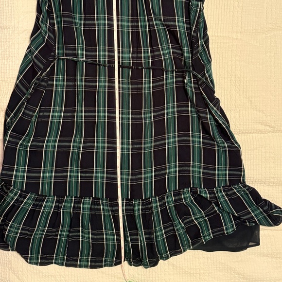 LOFT Plaid Cap Sleeve Flounce Dress Green/Navy Size 12 - Picture 7 of 9